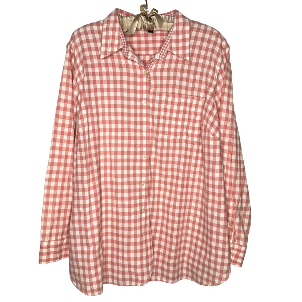 Lauren Jeans Co Ralph Lauren Cotton Gingham Shirt 2X Button Peach Buffalo Check